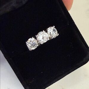 Elegant Silver Triple Stone Ring